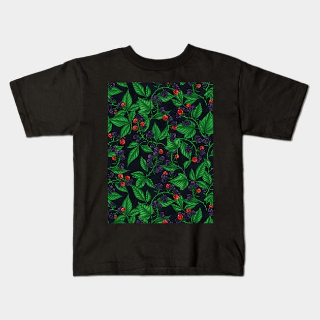 Blackberries on dark gray Kids T-Shirt by katerinamk